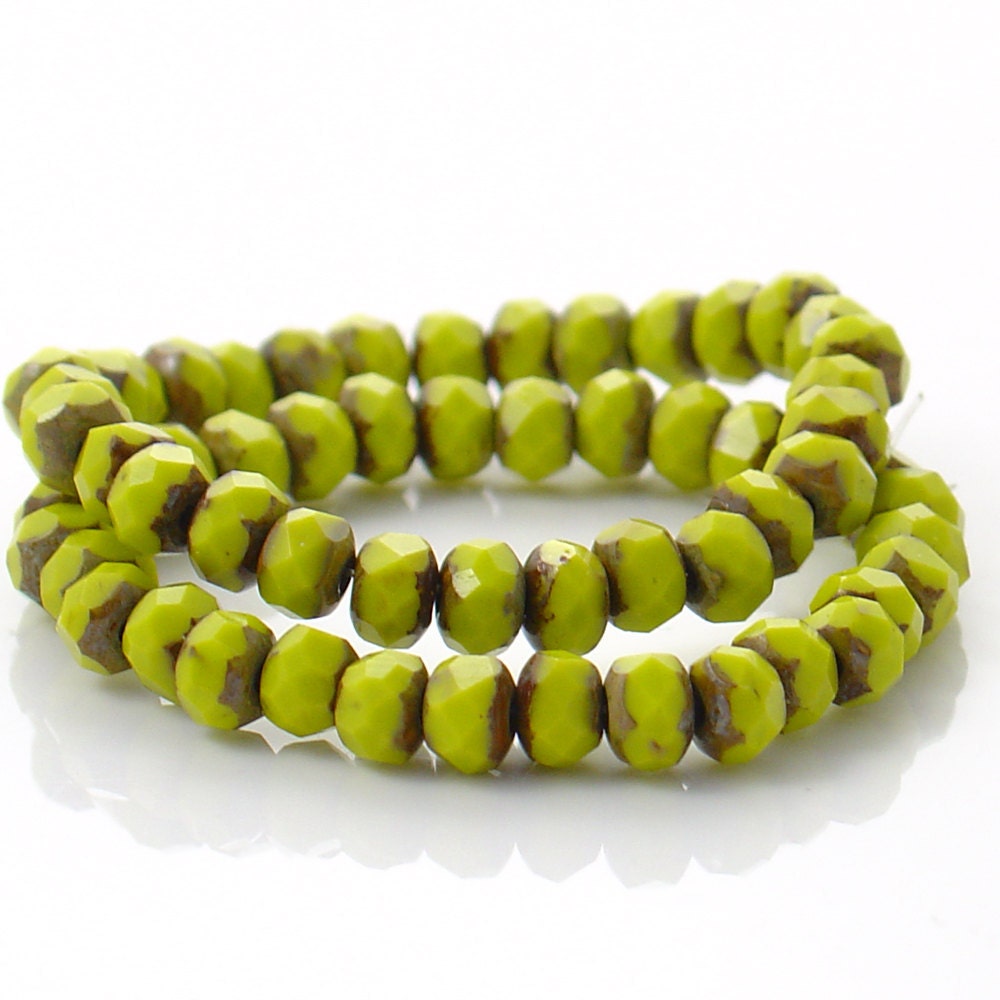 5mm x 3mm Olive Green Rondelles with Bronze Ends - 30 Beads - LC051