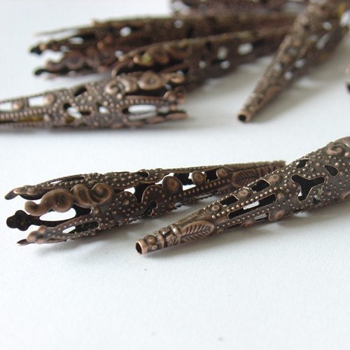 Antique Copper Filigree Bead Cap Cone - 42mm - 12 Pieces - E049Y