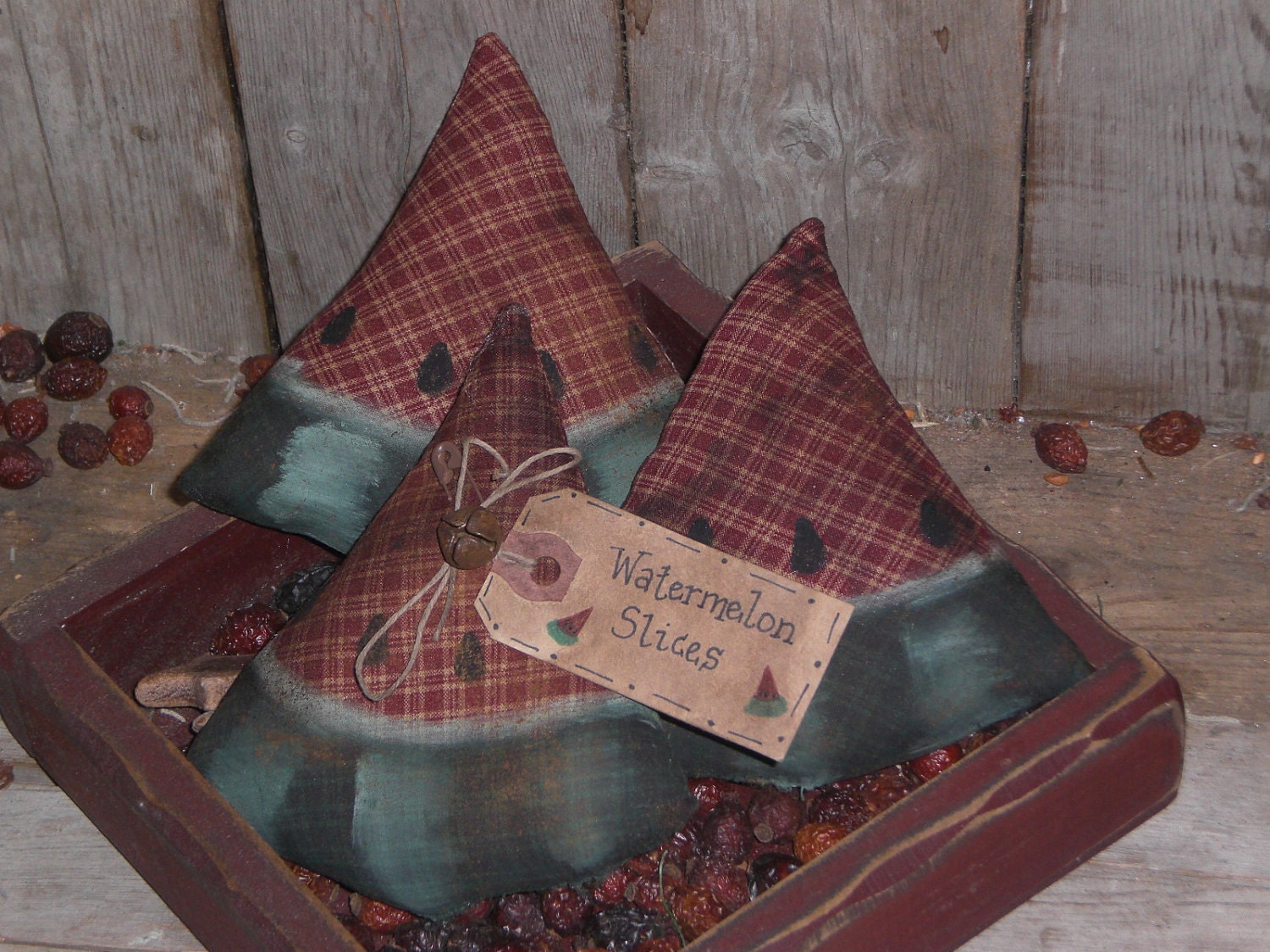 3 Primitive - Watermelon Wedges Slices - Summer Fun - Fruit - Slices - Bowl Fillers - Ornies - Ornaments - Tucks