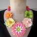 Vintage Necklace, Enamel Flower Necklace, Flower Power