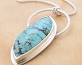Turquoise Halo Pendant, Handmade Sterling Silver