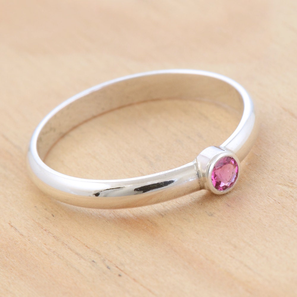 Wee Ring with Pink Tourmaline, Handmade Sterling Silver