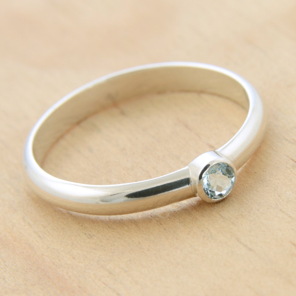 Wee Ring with Blue Topaz, Handmade Sterling Silver, December Birthstone