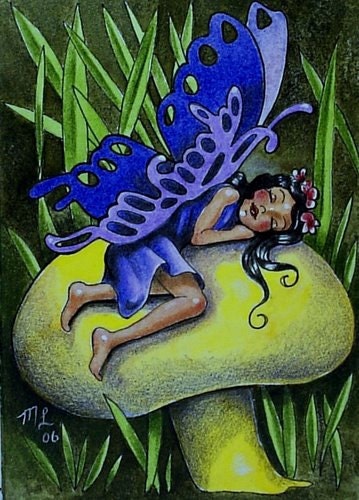 Little Fairy and Mushroom Art by Melody Lea Lamb ACEO Print