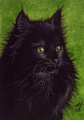 ACEO OE Giclee Print Black Cat Melody Lea Lamb