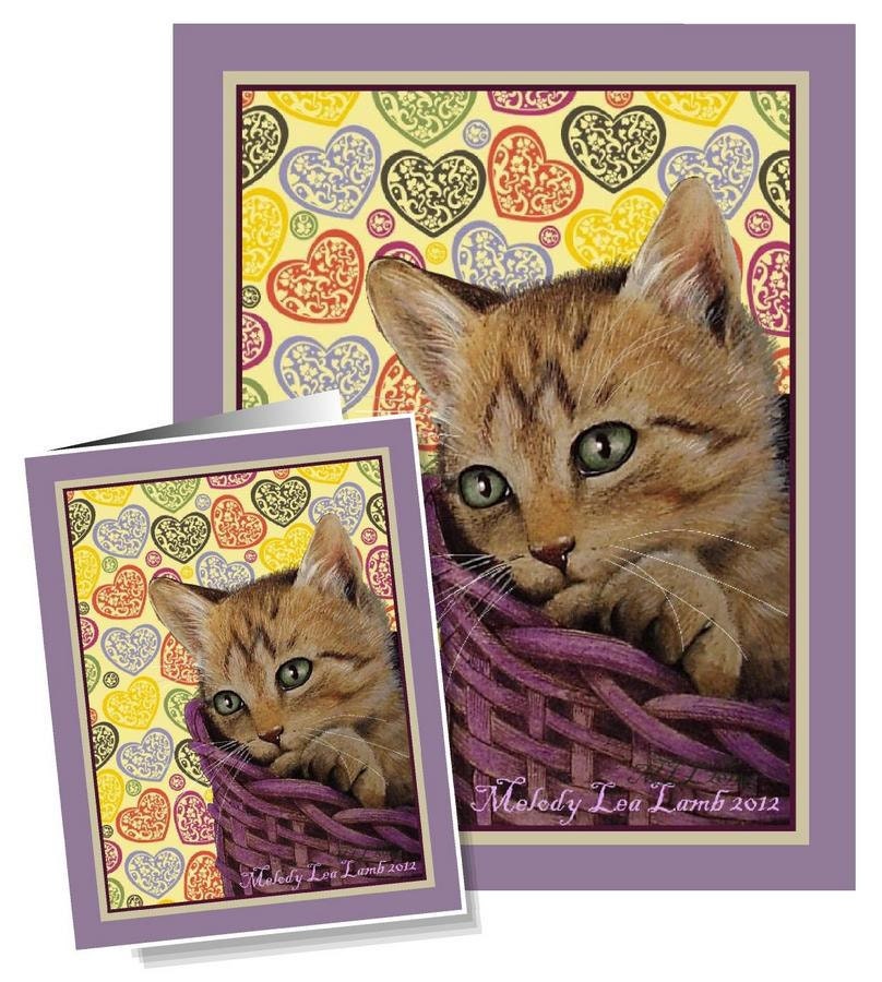 Set of Four Valentines Day Cards Kitten Cat Art by Melody Lea Lamb