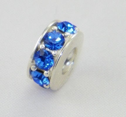 Sterling silver with sapphire blue czs spacer bead for pandora/biagi/troll/chamilia style bracelet