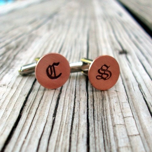 Copper Custom Monogram Hand Stamped Cuff Links