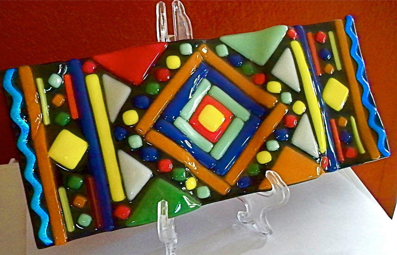 Indian Inspired Design Fused Glass Rug Serape Flying Carpet