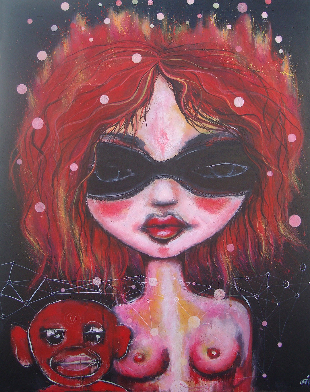 girl with the red monkey, original painting
