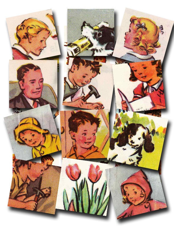 Vintage Child...American School Book Illustrations...1950's... digital collage sheet 334