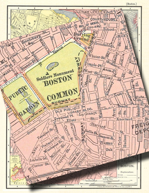 old map of Boston Massachussets from a 1904 encyclopedia digital image no. 672