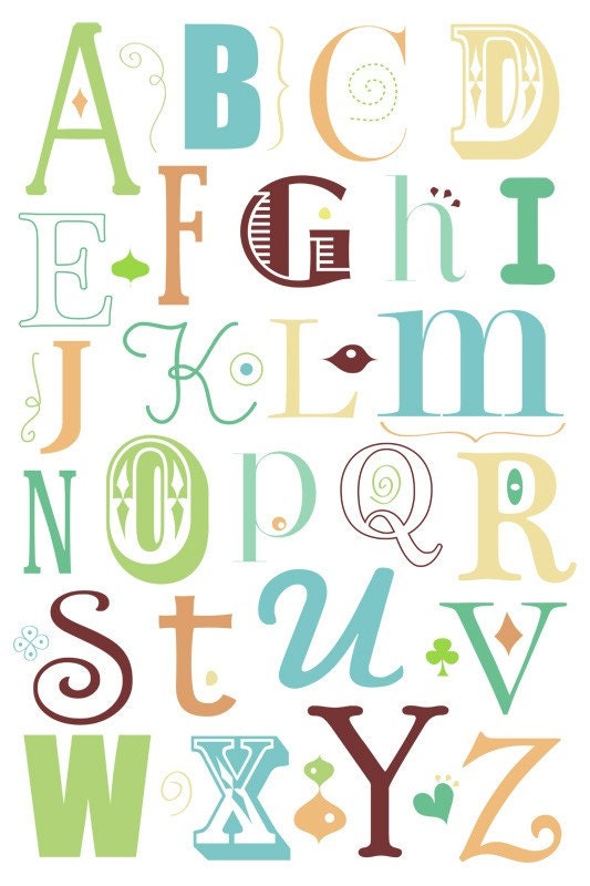 alphabet in blue - 12x18 print