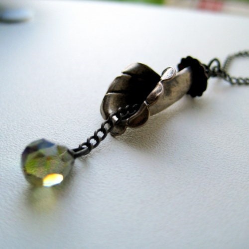 Pendant Necklace Trumpet Lily in Fine Silver With Swarovski Crystal Drop