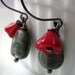 Twilight Oxidized Silver Earrings with Red Glass Tulips and Gray Glass Beads