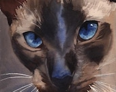 Siamese cat Seal Chocolate Point art Giclee Reproduction Print of my watercolor painting