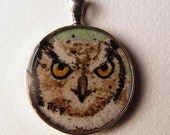 Owl Art Jewelry Necklace Pendant of an Owl Original Painting in Miniature