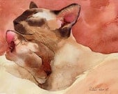 Chocolate Siamese Art Print of my watercolor painting Slumber