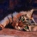 Tabby Cat Art Print of my Watercolor Painting .Floored II.