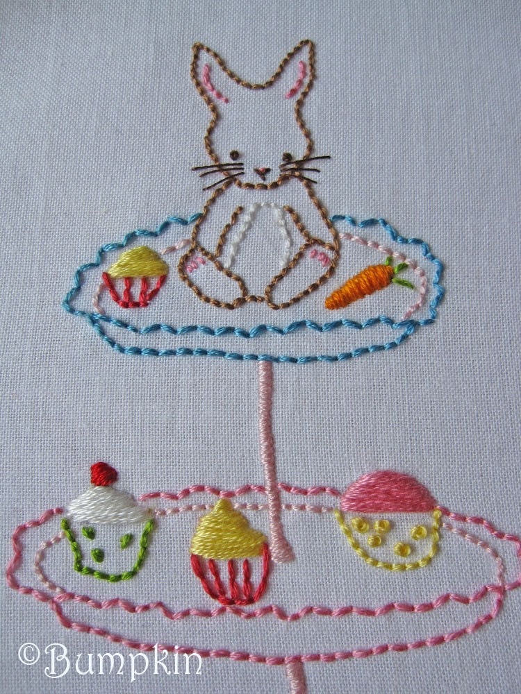 Bunny and Her Cupcakes Embroidery PDF Pattern