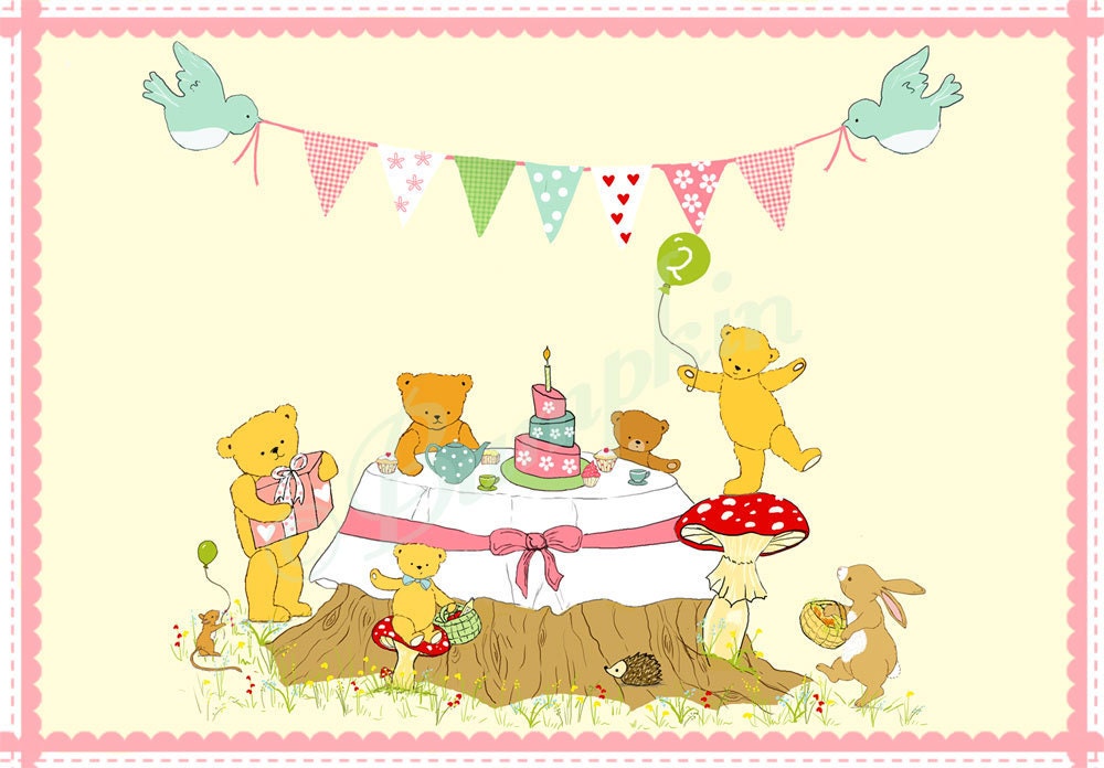 Invitations Teddy Bears Picnic x 10 Personalised pink version