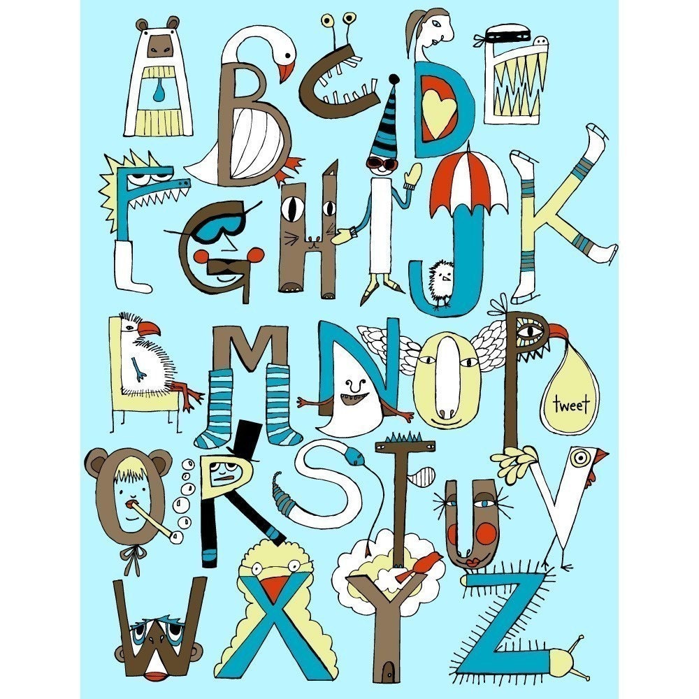 critters and creatures PRINT, blue version