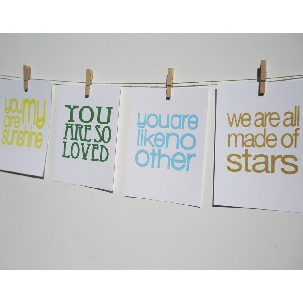 set of 4 unframed inspirational screen prints