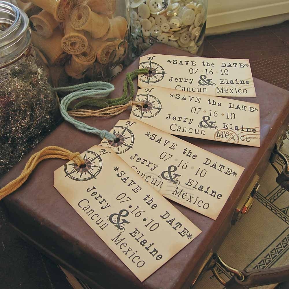Destination Vintage Wedding Save the Date Shipping Luggage Tags