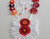 Crocheted Necklace Orange Red White Purple - Fiber Art Textile Necklace - Handmade - ETHNIC (05)