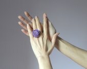 Crocheted Rose Ring Flower Cotton Purple Adjustable Handmade
