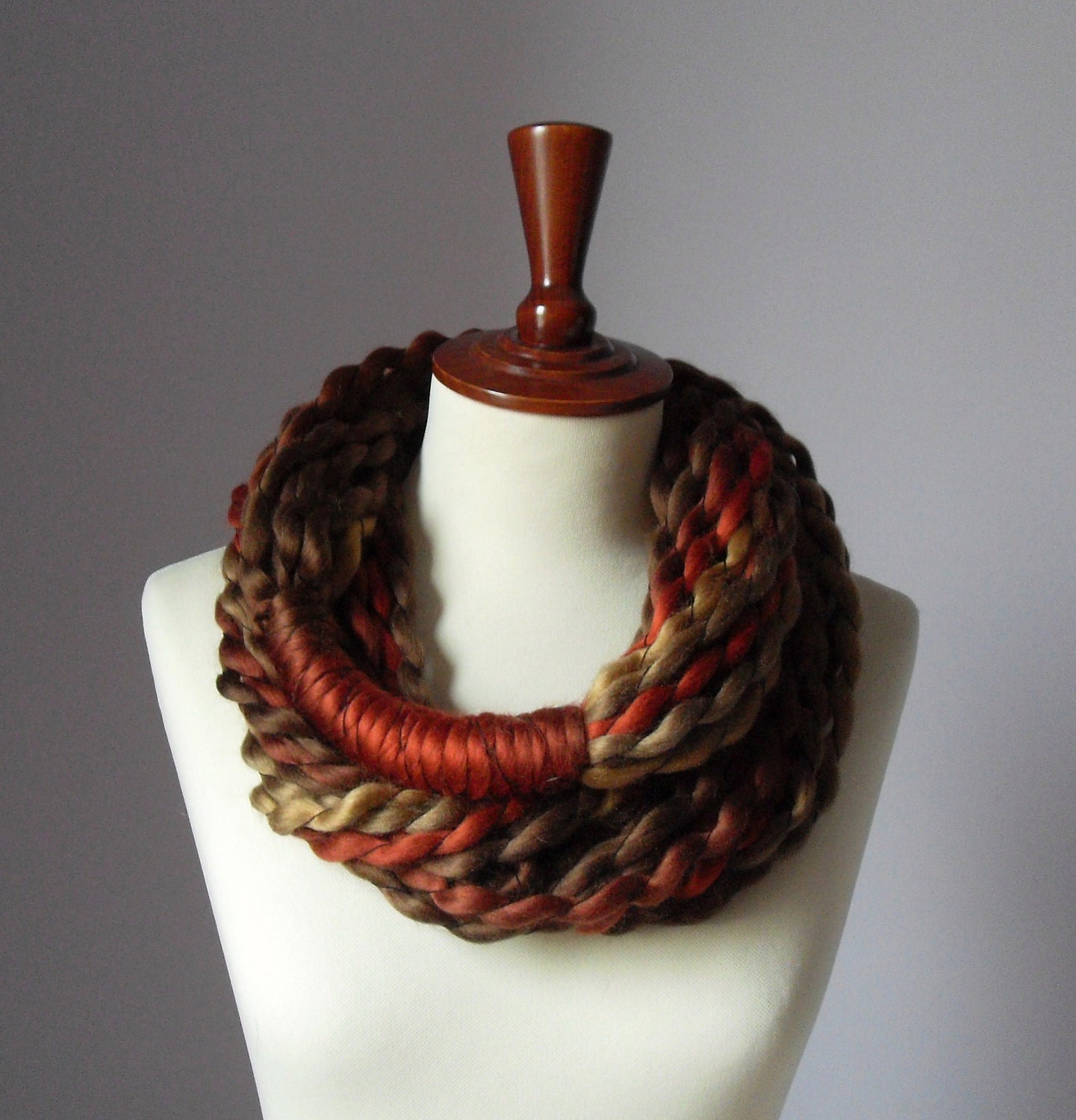 Infinity Scarf Brown Earth Shades Rusty Red - Chunky - Accessories - Long - MINI LOOP SCARF