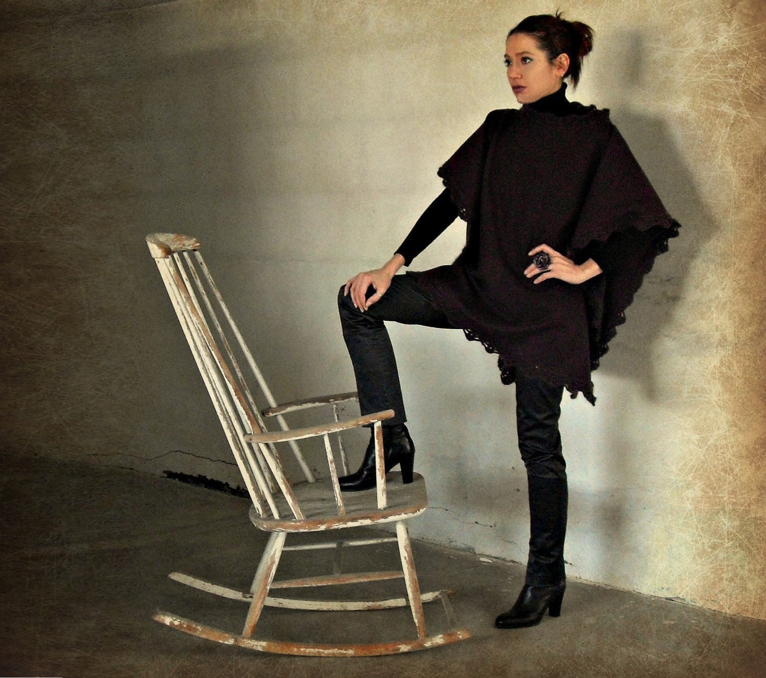 Crochetted Poncho, Coat - Burgundy, Red Wine - Fashion Design - Women - Cape, Jacket - Handmade Italian Mohair