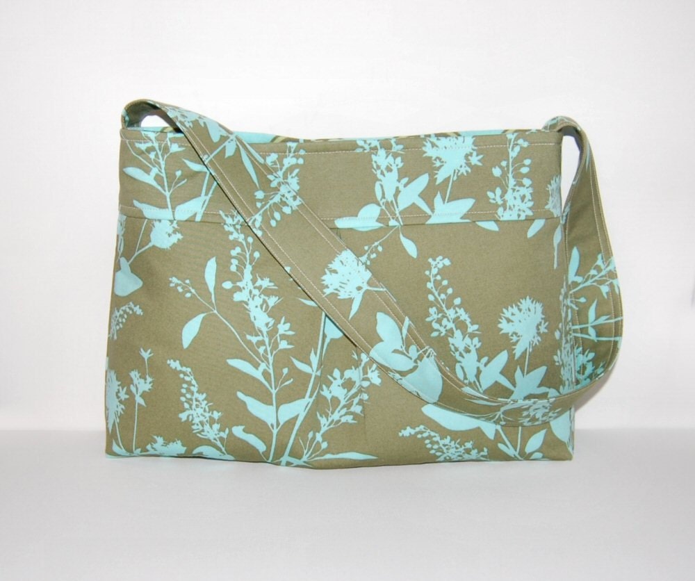 SALE Shoulder Bag Pleated Purse Sage Wildflower Joel Dewberry Ginseng