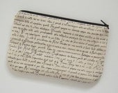 Padded Zipper Pouch Coin Purse Handwriting on Cream