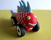 Red Monster Fish - Mini Sculpture on Wheels 