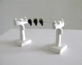 Black Birds on a Wire  - Miniature Ceramic Telephone Pole Sculpture