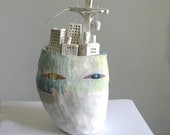 Ceramic Sculpture - City Head - Mixed Media Art - cityscape face