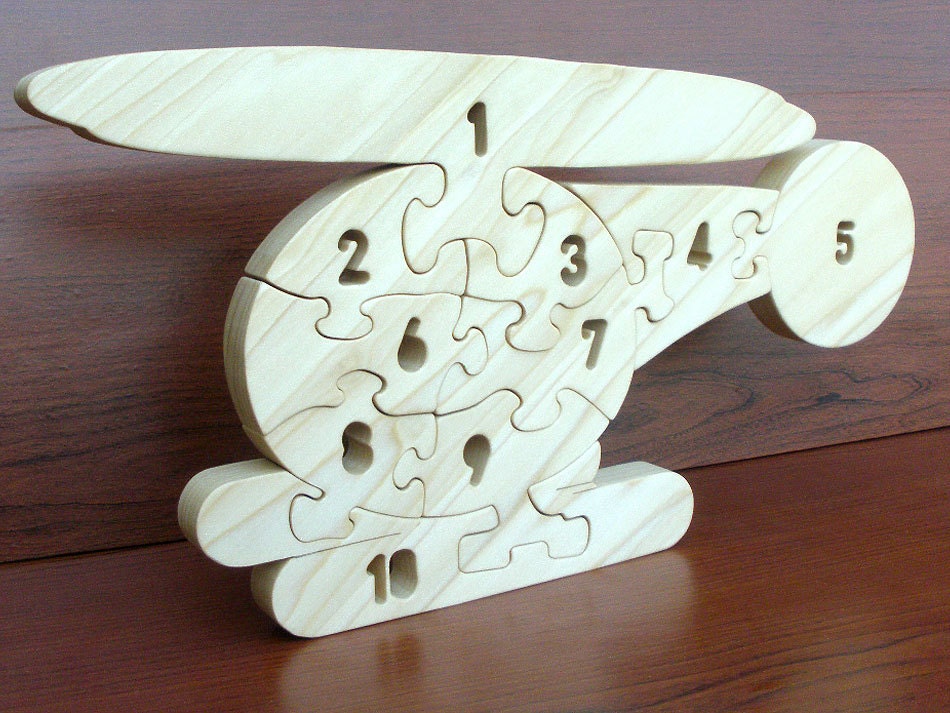 Helicopter Count-To-Ten - Childrens Wood Puzzle Game - New Toy - Hand-Made - Child-Safe