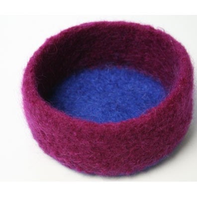 Single Squatty Felted Wool Bowl - Bright Magenta and Blue