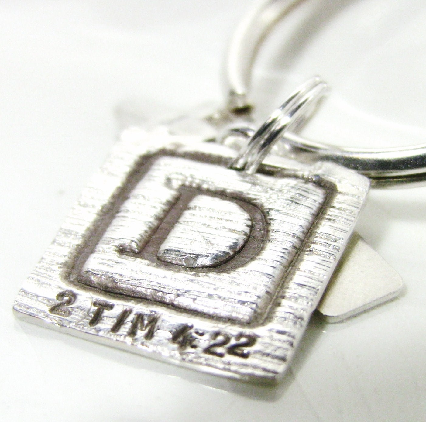 Christian Key Chain - Custom Key Ring for Him  -  Fine Silver, Sterling Silver, Monogrammed, Bible Verse, Cross Charm - LIFE