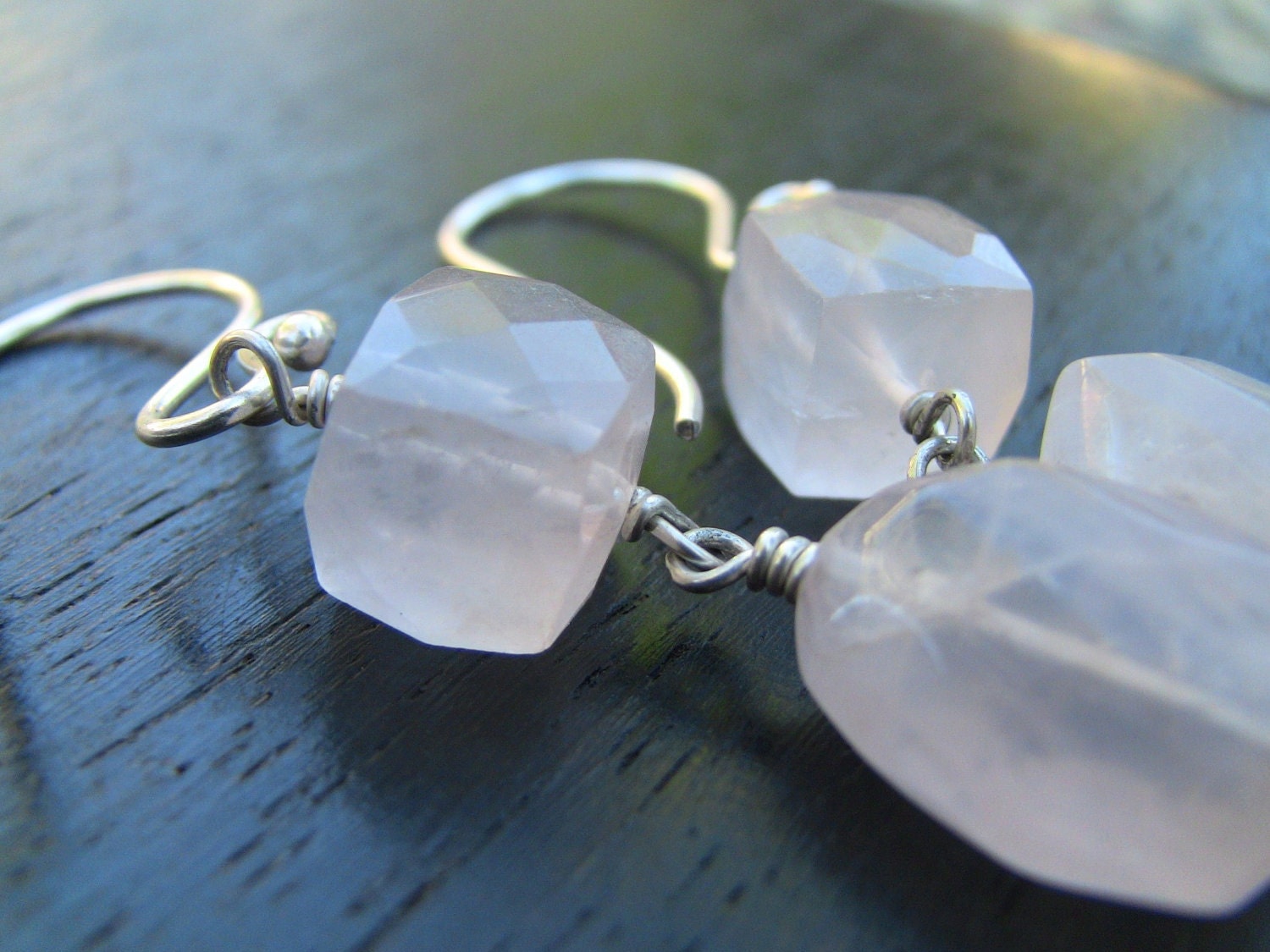 Soft Pastel Pink Rose Quartz Stone Earrings in Sterling Silver - Christian Earrings - Almond Blossoms