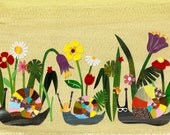 Childrens Art Original Collage Snail Trail