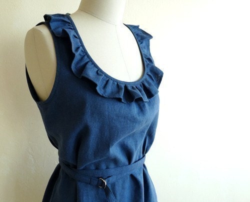 Tuileries Sleeveless Linen Dress - Indigo