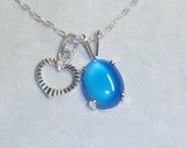 Outrageously BLUE agate pendant in sterling silver with chain -  recycled Sterling Silver