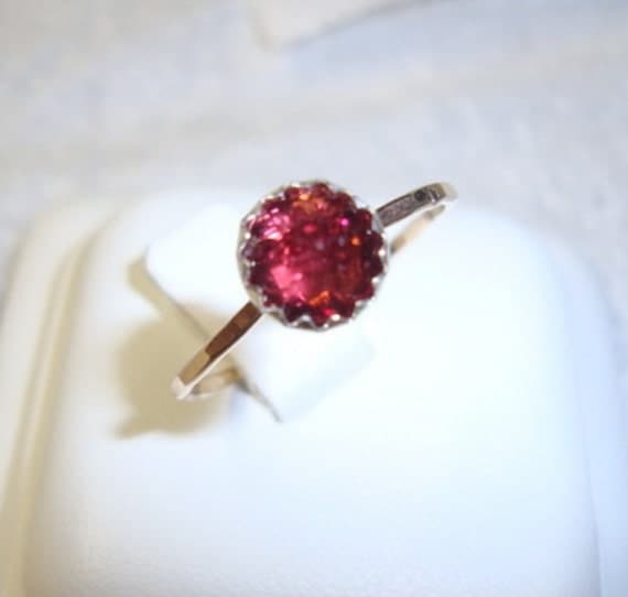 Raspberry Garnet ring  in silver on gold filled eco-friendly recycled sources - custom made in your size - January Birthstone