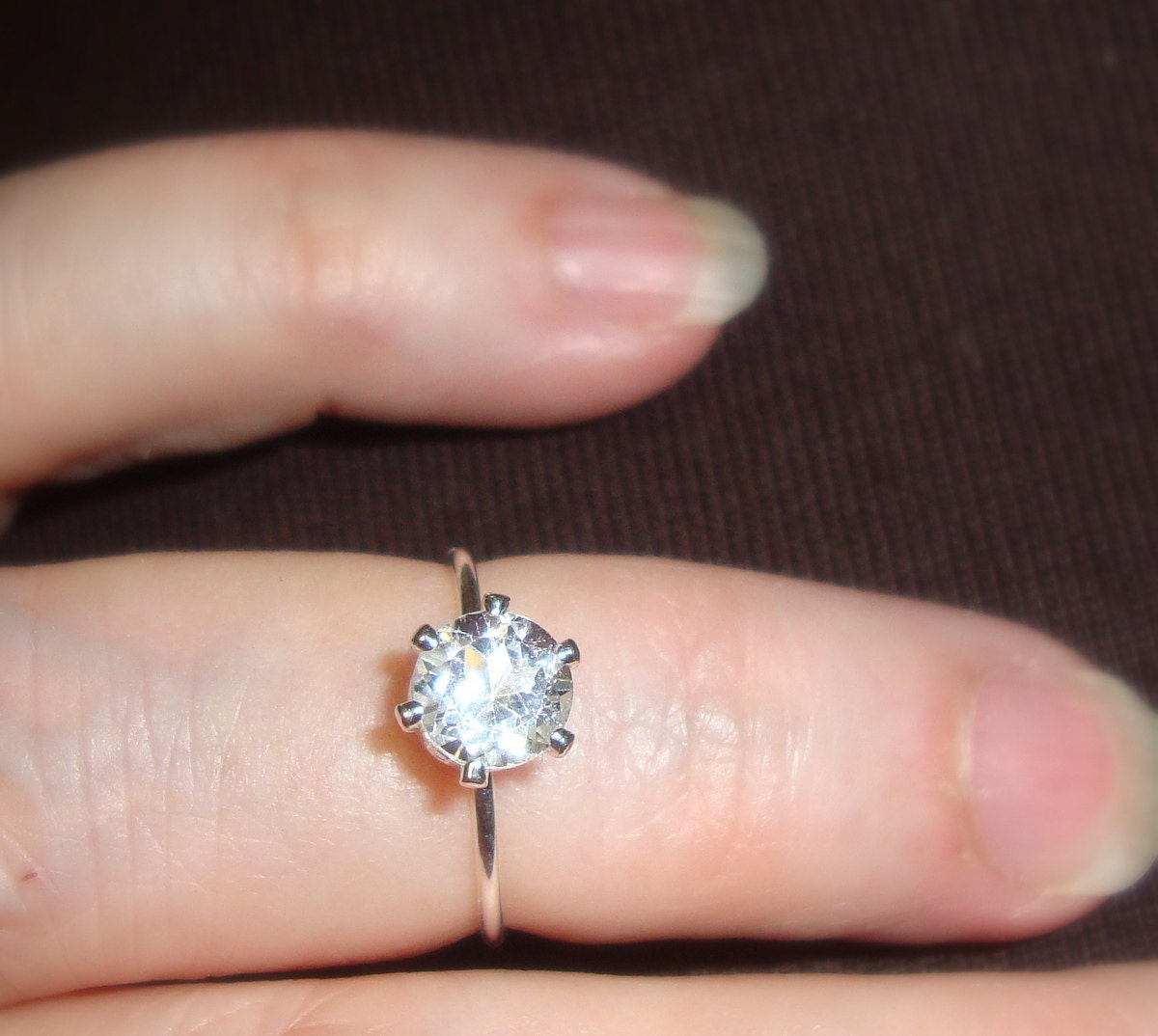White Topaz Ring 1 carat in eco-friendly sterling silver - Engagement Solitaire or stacker - AAA grade stone - Custom Made in your Size