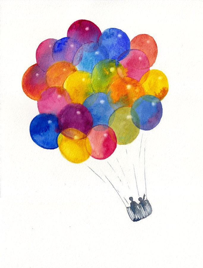 Balloons watercolor original children illustration by ursastudio