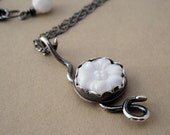 Floral Milk Glass Necklace Sterling Silver