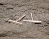 Minimalist Jewelry 10mm Small Bar Studs Thin Silver Earrings Skinny Stick Studs by SARANTOS