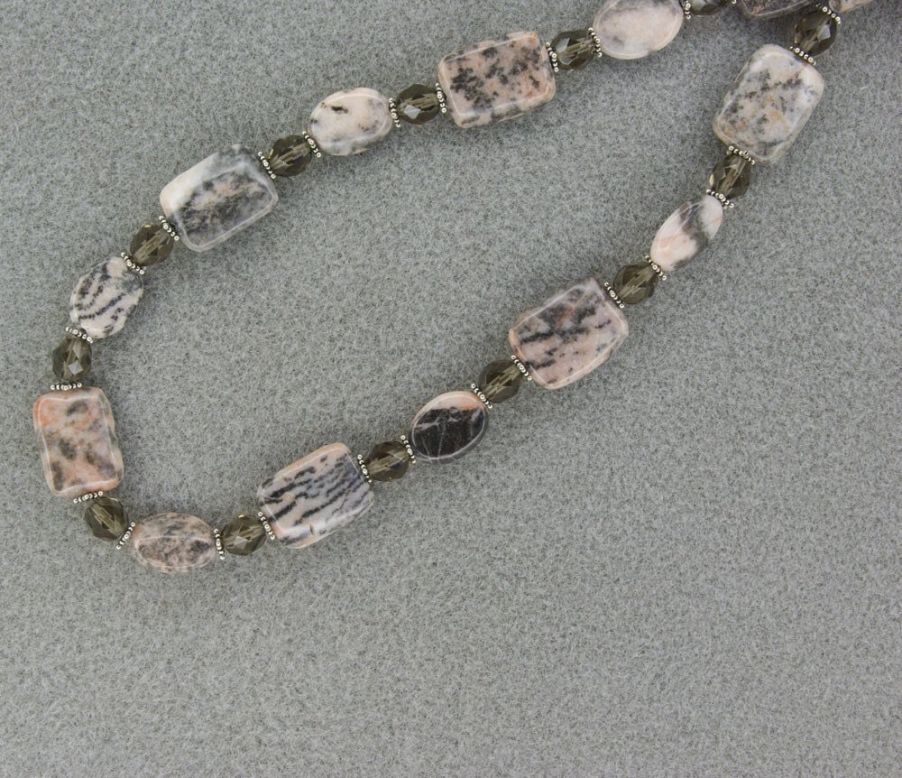 Dawn Clouds necklace and earrings set with Graphic Feldspar, Czech glass and silver